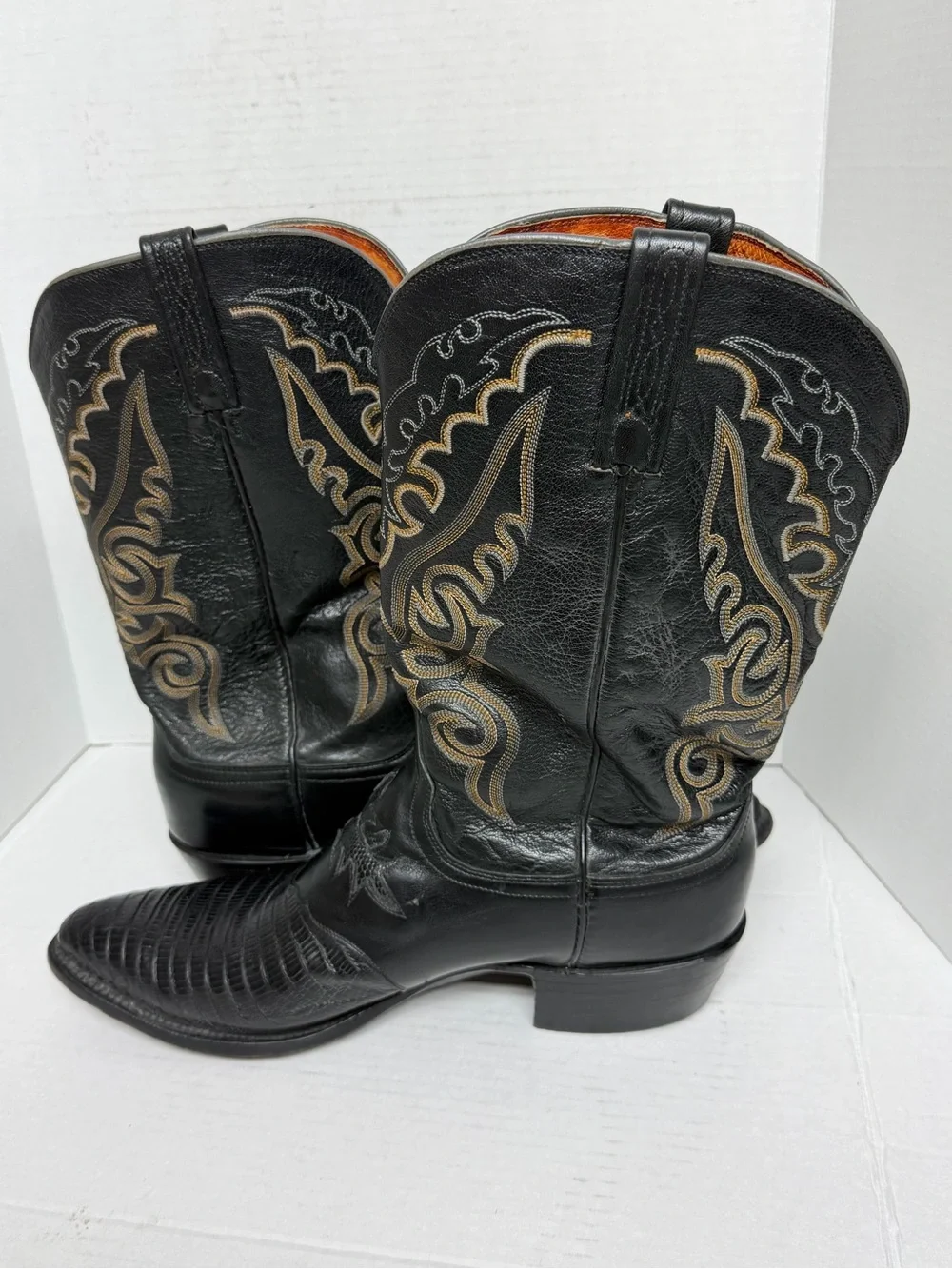 Lucchese 1883 Exotic Black Teju Lizard Cowboy Boots N1006J4 - Mens Size 13 D
